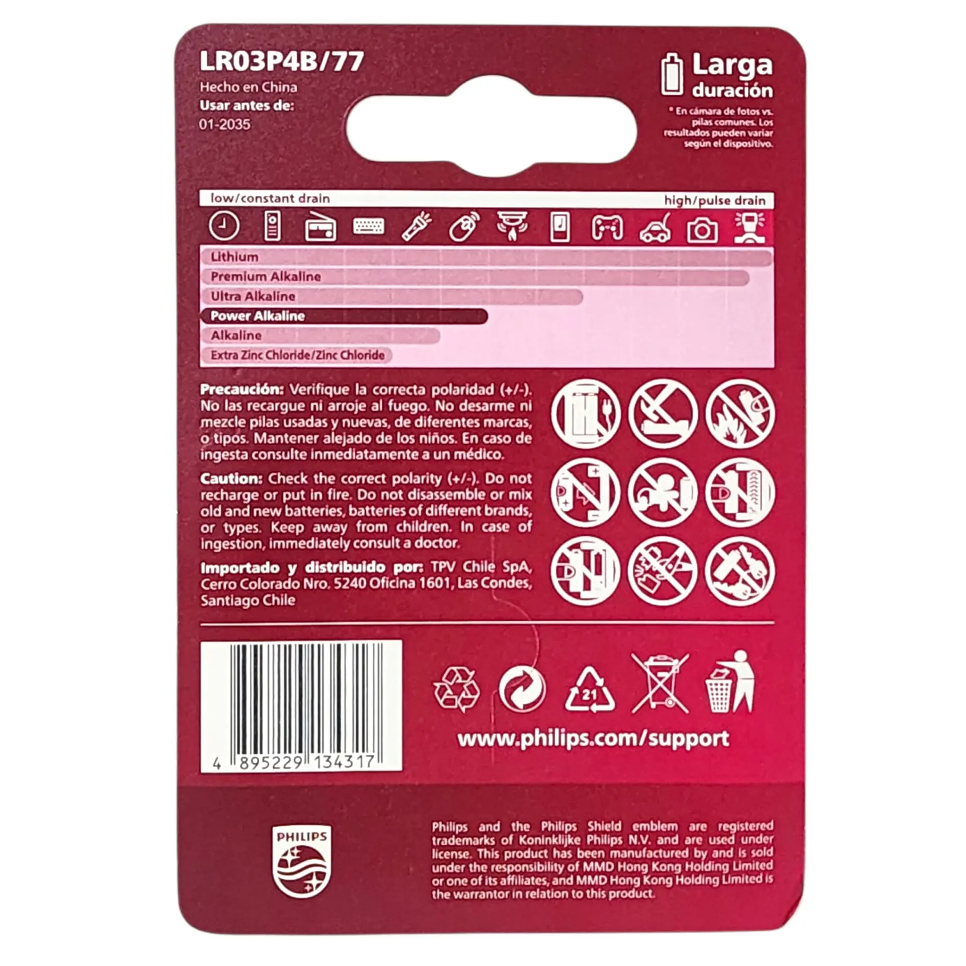 Pack 4 Pilas AAA (Triple A) Alcalinas LR03P4B Philips 7