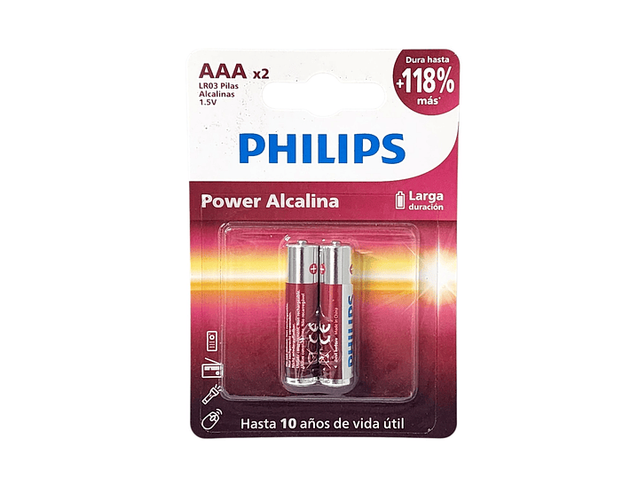 Pack 2 Pilas AAA (Triple A) Alcalinas LR03P2B Philips 6