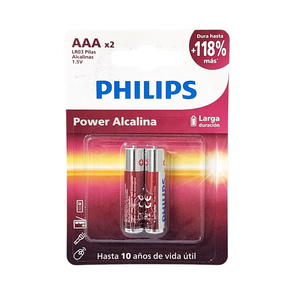Pack 2 Pilas AAA (Triple A) Alcalinas LR03P2B Philips 6