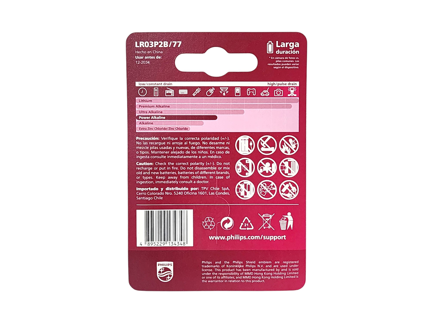 Pack 2 Pilas AAA (Triple A) Alcalinas LR03P2B Philips 7