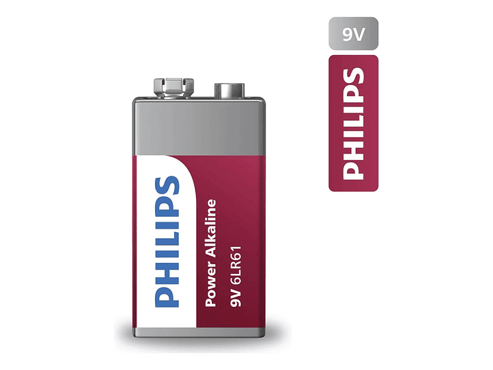 Batería Pila 9v Rectangular 6LR61P1B Alcalina Philips 3