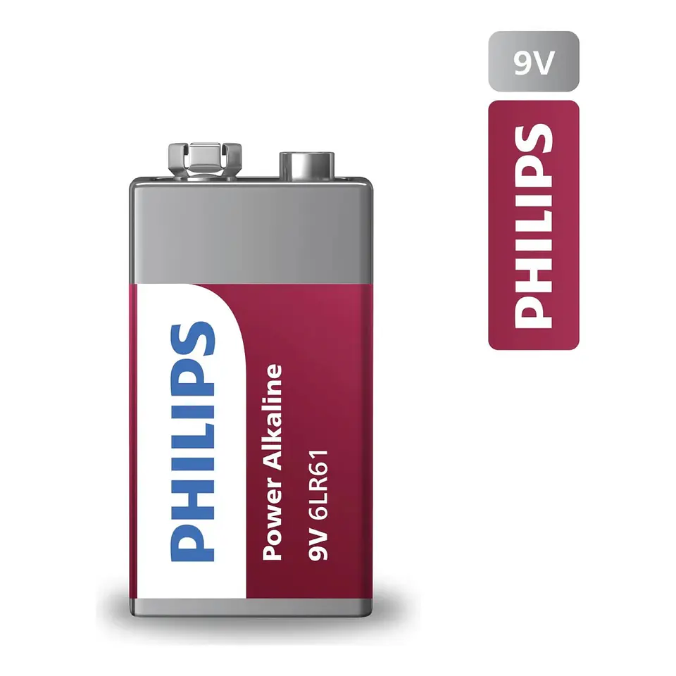 Batería Pila 9v Rectangular 6LR61P1B Alcalina Philips 3