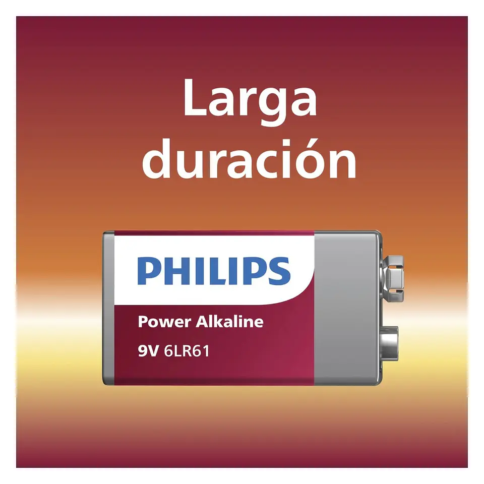 Batería Pila 9v Rectangular 6LR61P1B Alcalina Philips 4