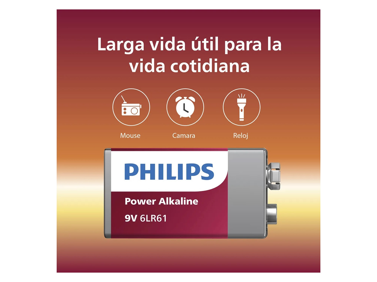 Batería Pila 9v Rectangular 6LR61P1B Alcalina Philips 5