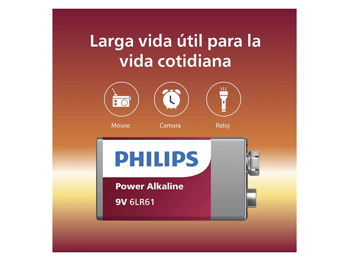 Batería Pila 9v Rectangular 6LR61P1B Alcalina Philips 5