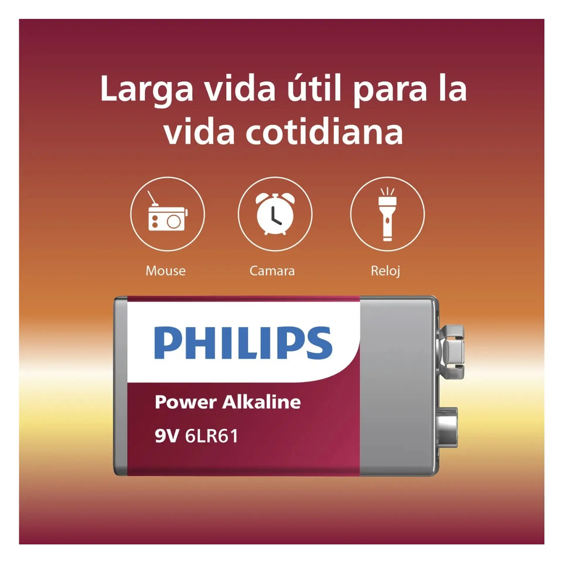 Batería Pila 9v Rectangular 6LR61P1B Alcalina Philips 5