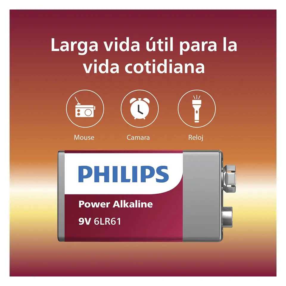 Batería Pila 9v Rectangular 6LR61P1B Alcalina Philips 5