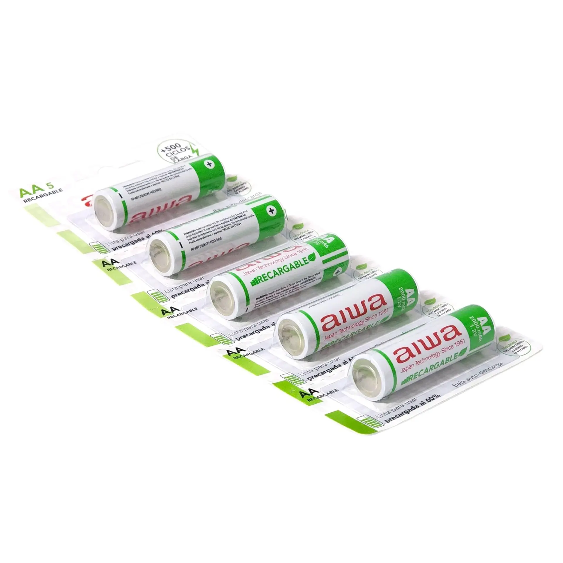 Pack 5 Pilas Recargables AA (Doble A) Aiwa 1.2v 2000mah 2