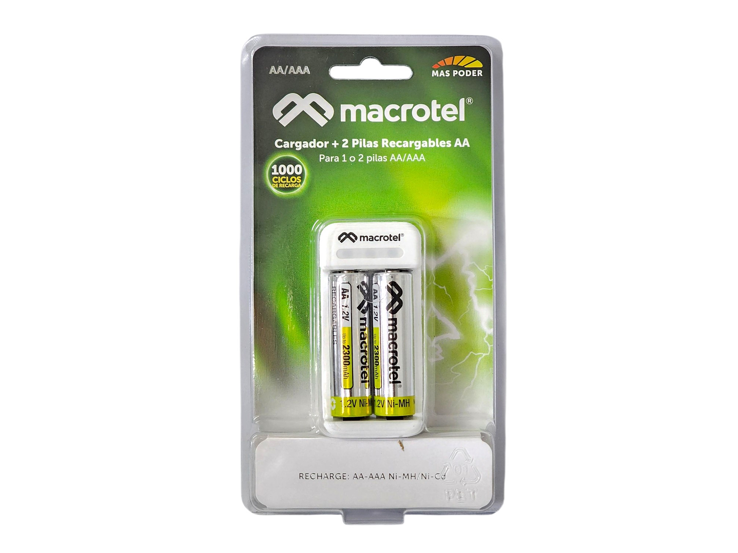 Cargador + 2 pilas AA Micro-USB 2300mha Macrotel 1