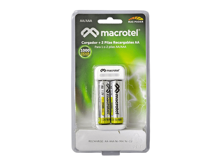 Cargador + 2 pilas AA Micro-USB 2300mha Macrotel 1