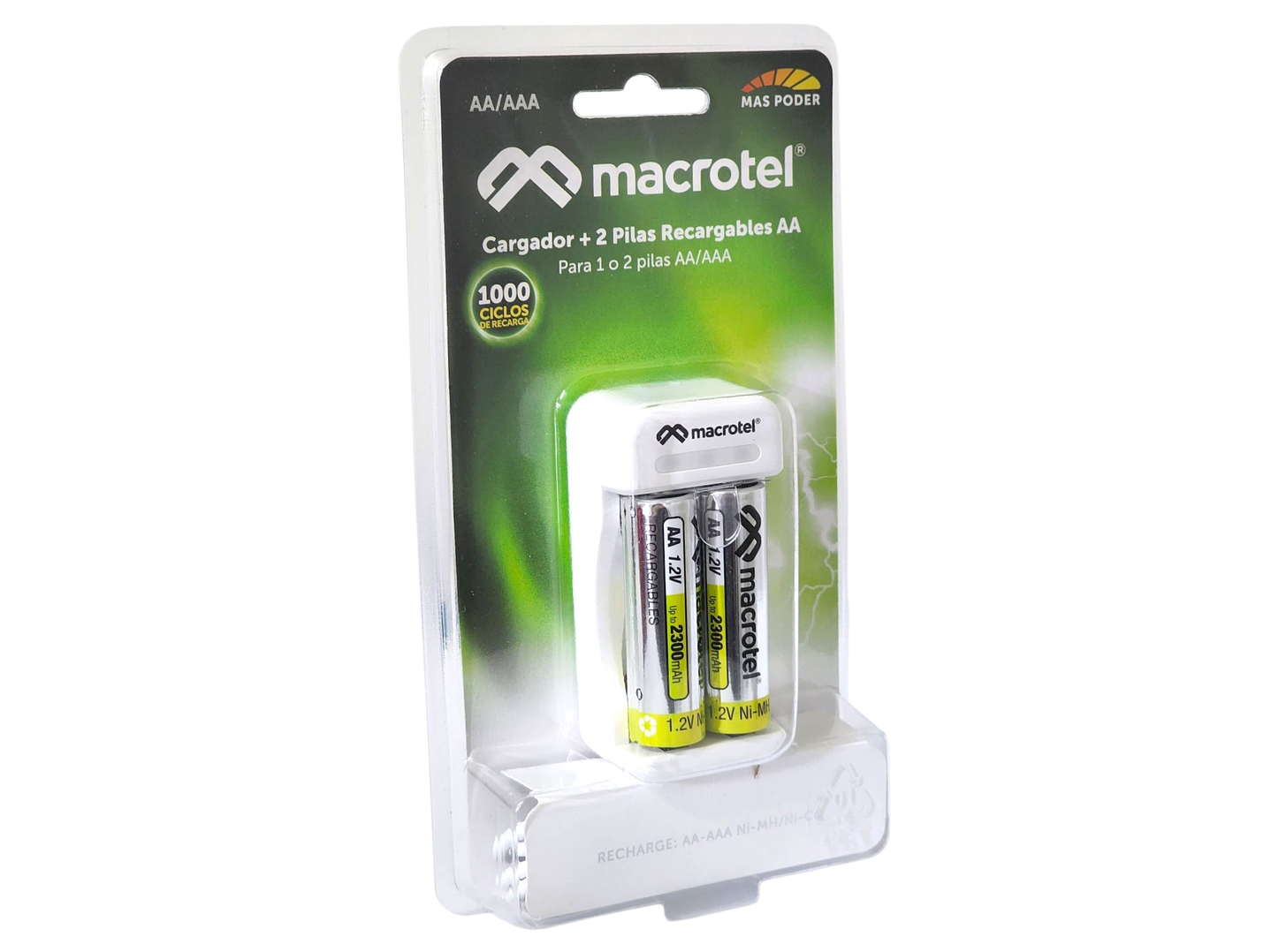 Cargador + 2 pilas AA Micro-USB 2300mha Macrotel 3