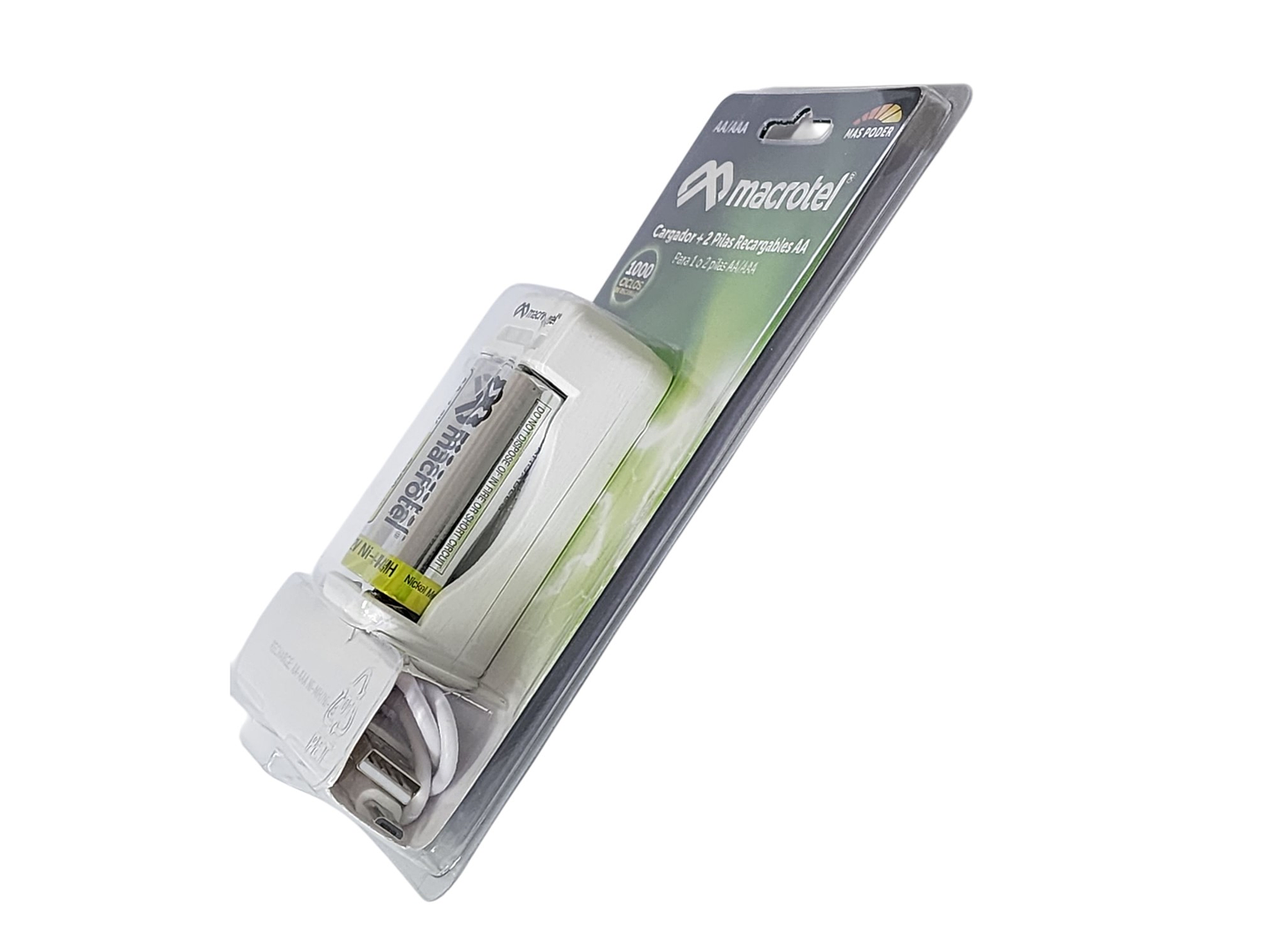 Cargador + 2 pilas AA Micro-USB 2300mha Macrotel 4