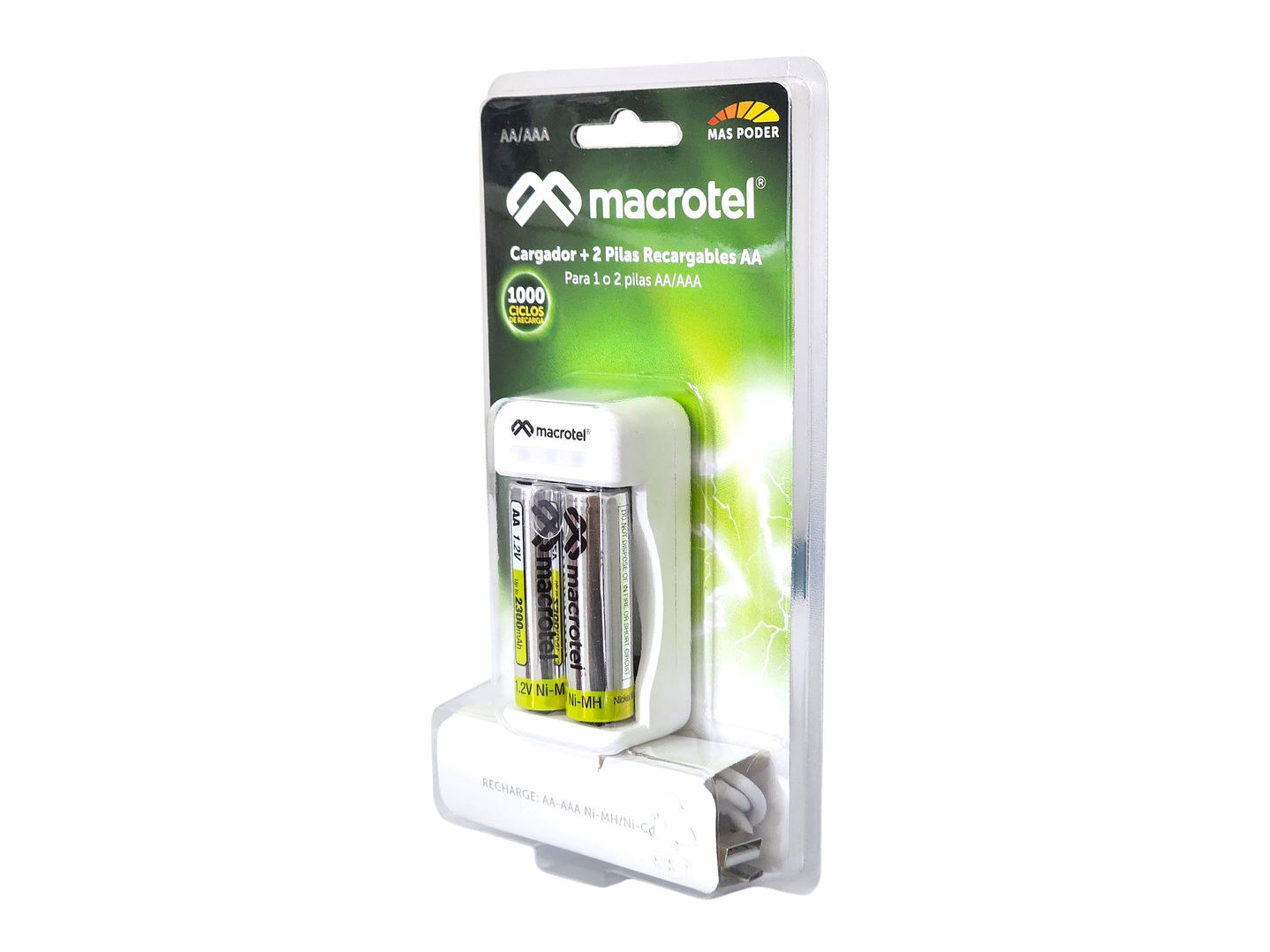 Cargador + 2 pilas AA Micro-USB 2300mha Macrotel 5