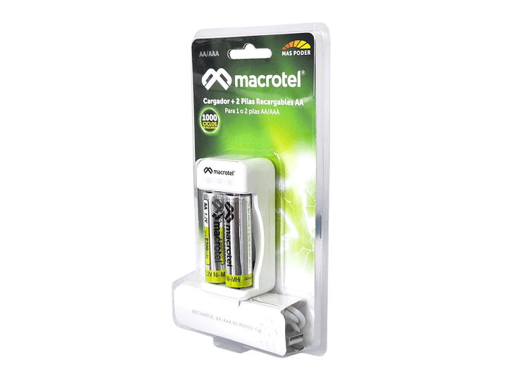 Cargador + 2 pilas AA Micro-USB 2300mha Macrotel 5