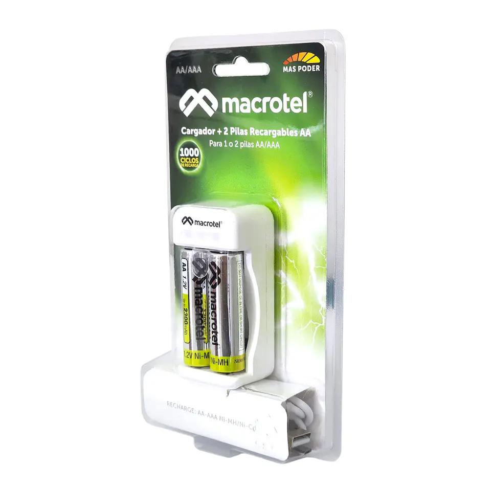 Cargador + 2 pilas AA Micro-USB 2300mha Macrotel 5
