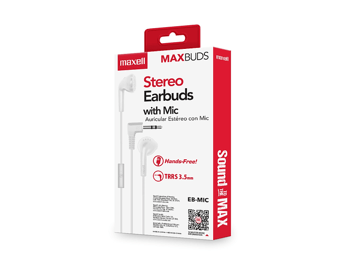 Audífonos Stereo Earbuds con Mic EB-MIC 3.5mm Maxell Blanco 4