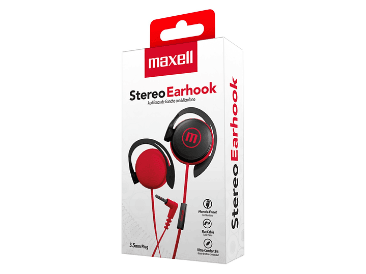 Audífonos De Gancho Con Mic EC-155 Earhook Maxell Rojo 4