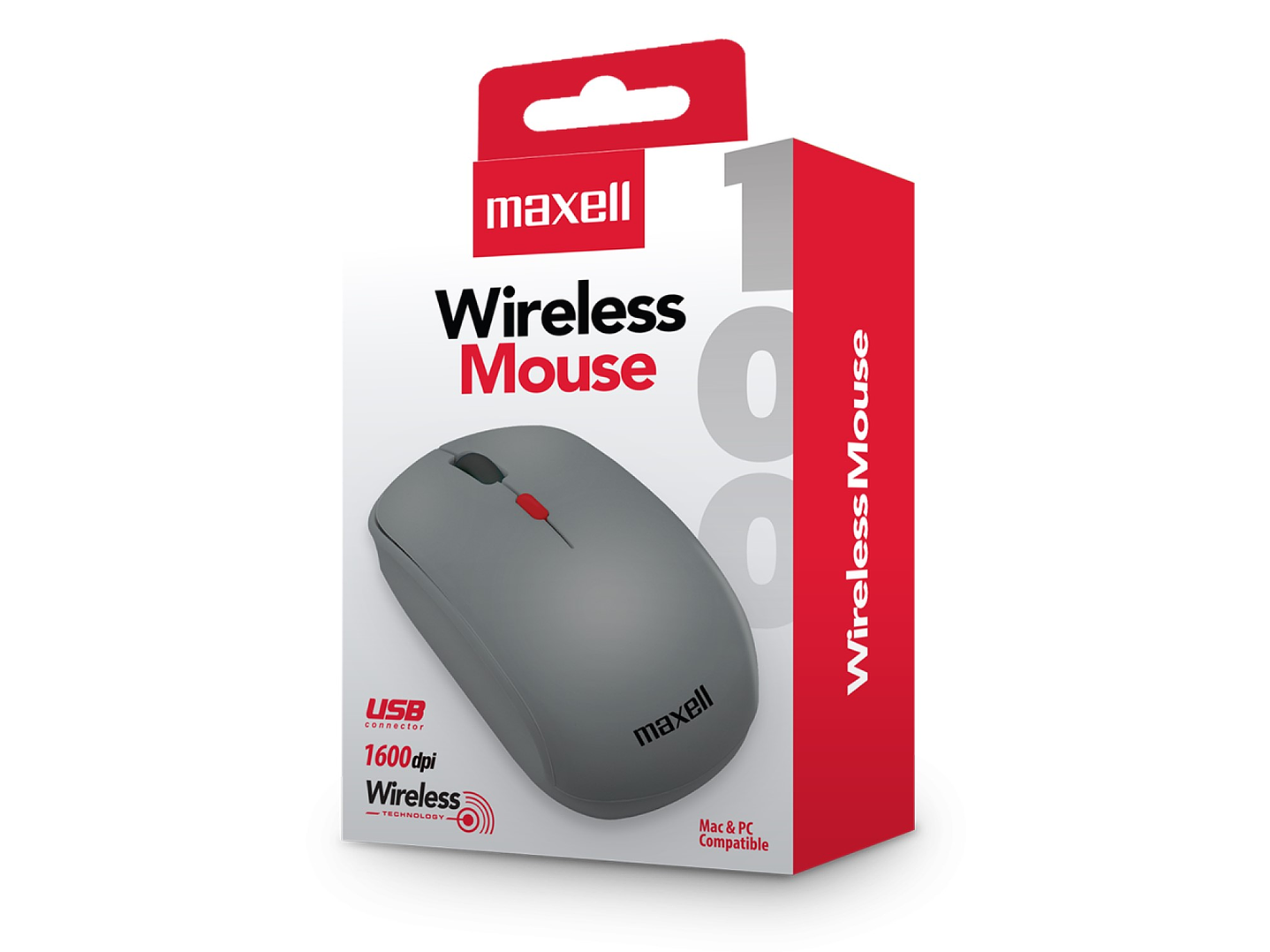 Mouse Inalámbrico Ergonómico 1600 DPI MOWL-100 Maxell Gris 4