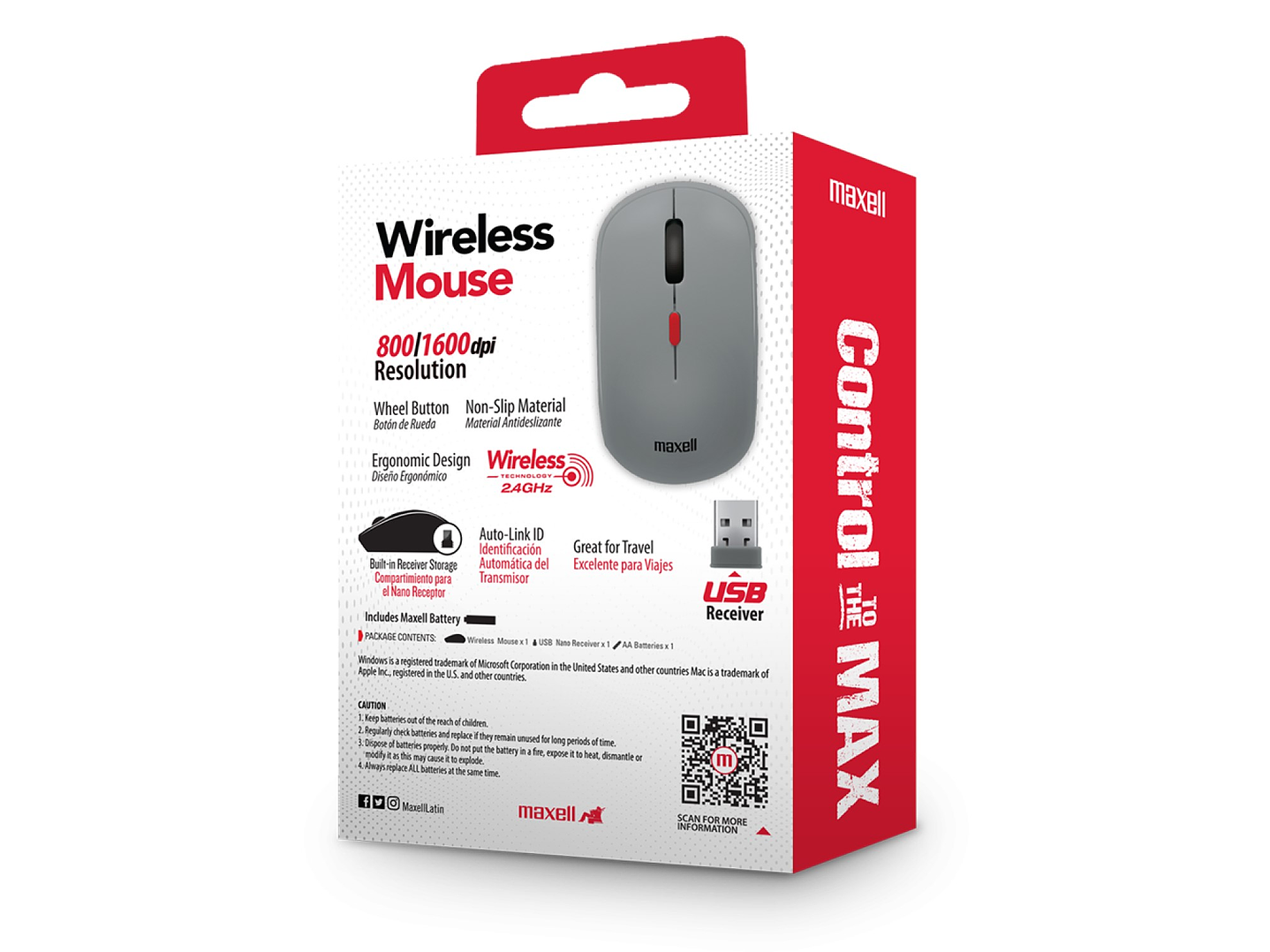 Mouse Inalámbrico Ergonómico 1600 DPI MOWL-100 Maxell Gris 5