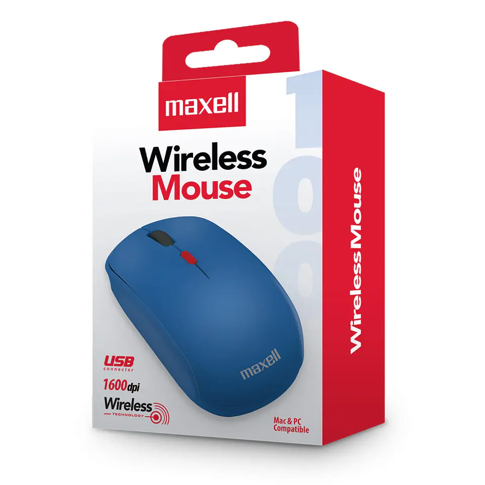 Mouse Inalámbrico Ergonómico 1600 DPI MOWL-100 Maxell Azul 3