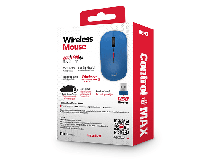 Mouse Inalámbrico Ergonómico 1600 DPI MOWL-100 Maxell Azul 4
