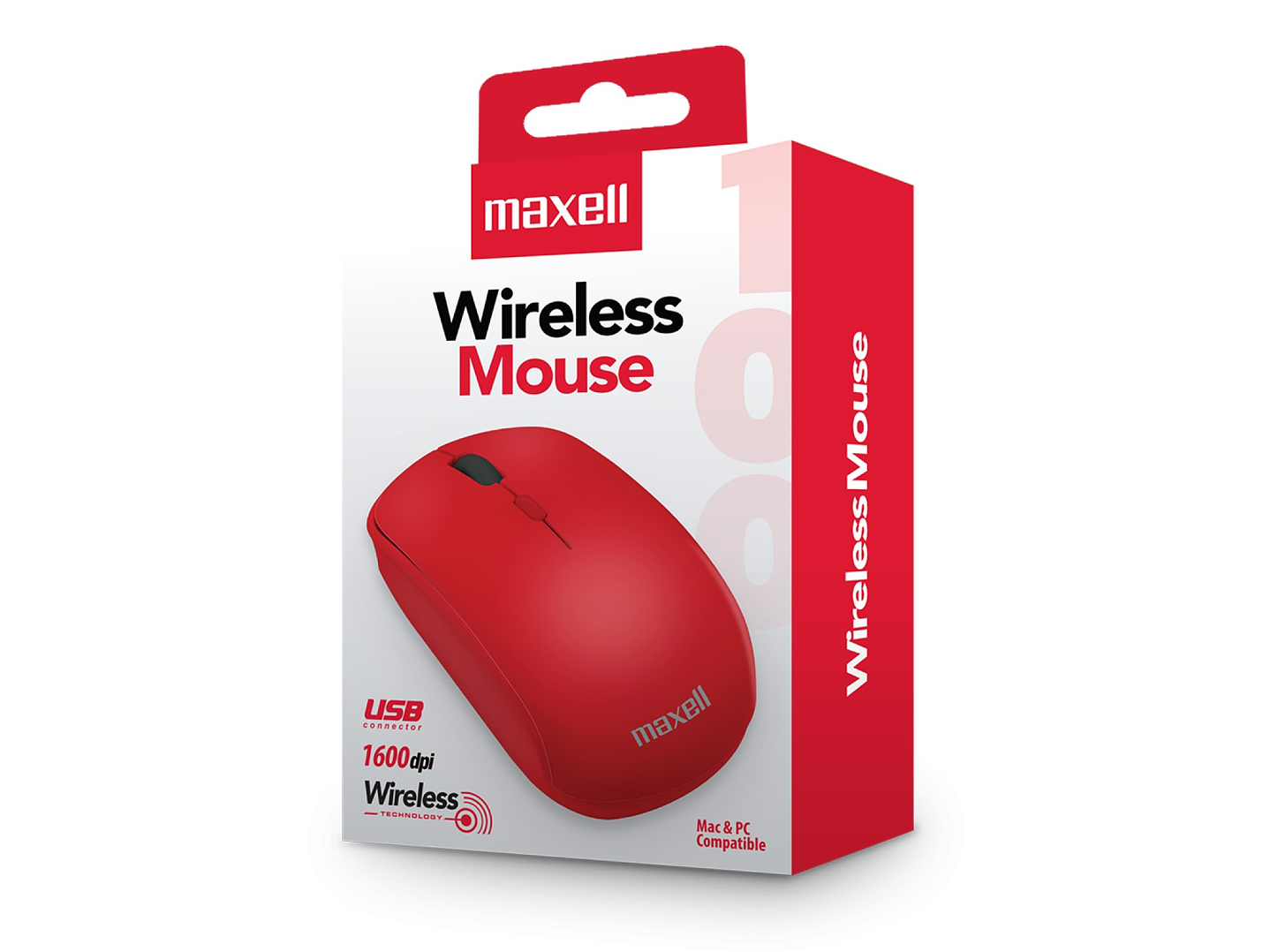 Mouse Inalámbrico Ergonómico 1600 DPI MOWL-100 Maxell Rojo 3