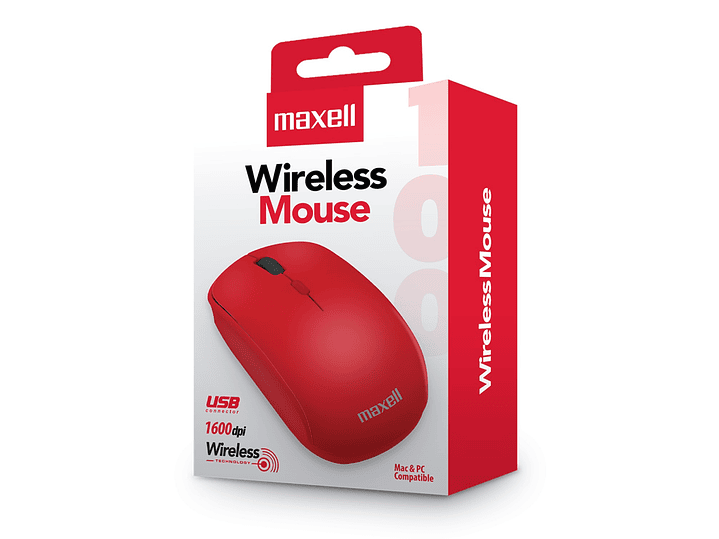 Mouse Inalámbrico Ergonómico 1600 DPI MOWL-100 Maxell Rojo 3