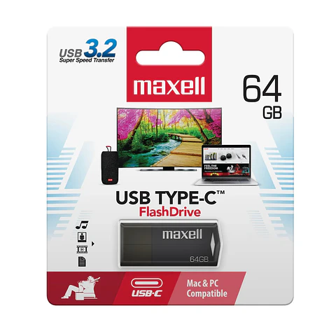 Pendrive Maxell USBTC Tipo C 64gb 3.2 Negro