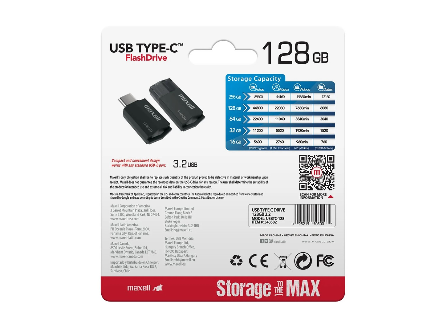 Pendrive Maxell USBTC Tipo C 128gb 3.2 Negro 3