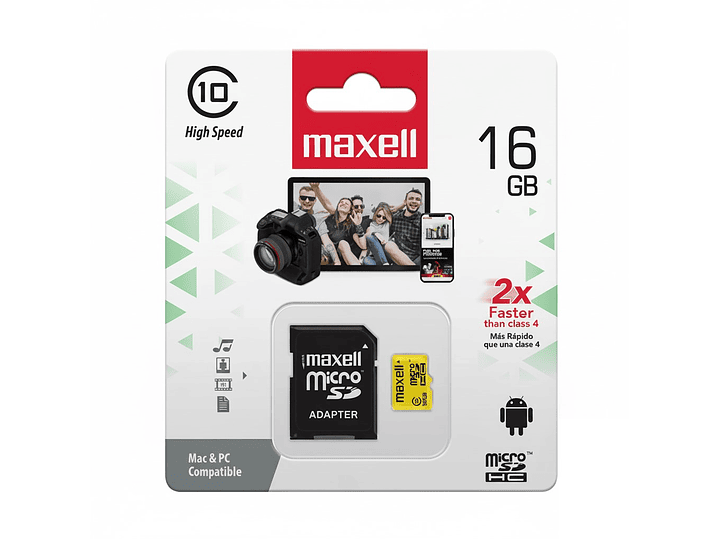Tarjeta Micro SD Maxell 16GB CLASE 10 1