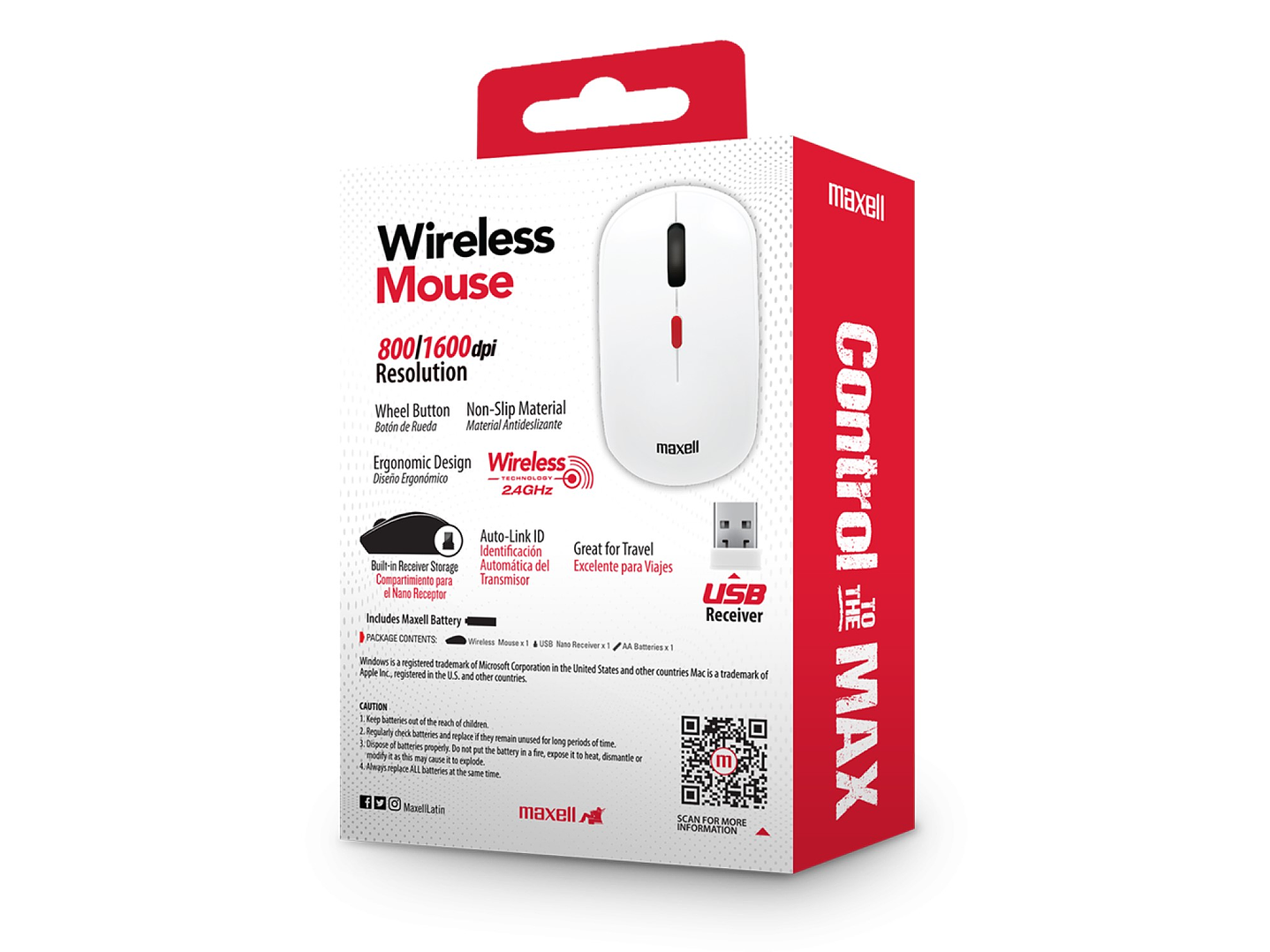 Mouse Inalámbrico Ergonómico 1600 DPI MOWL-100 Maxell Blanco 4