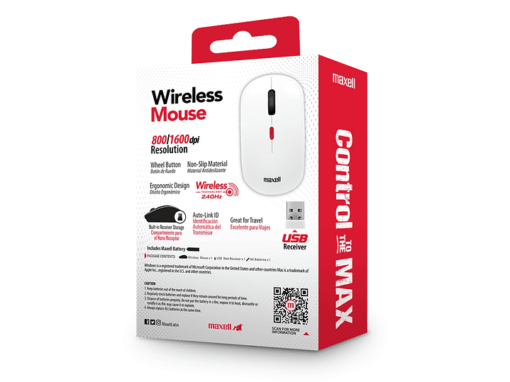 Mouse Inalámbrico Ergonómico 1600 DPI MOWL-100 Maxell Blanco 4