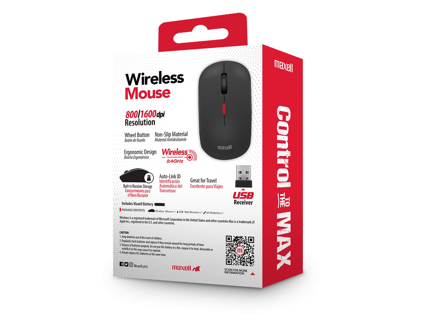 Mouse Inalámbrico Ergonómico 1600 DPI MOWL-100 Maxell Negro 4