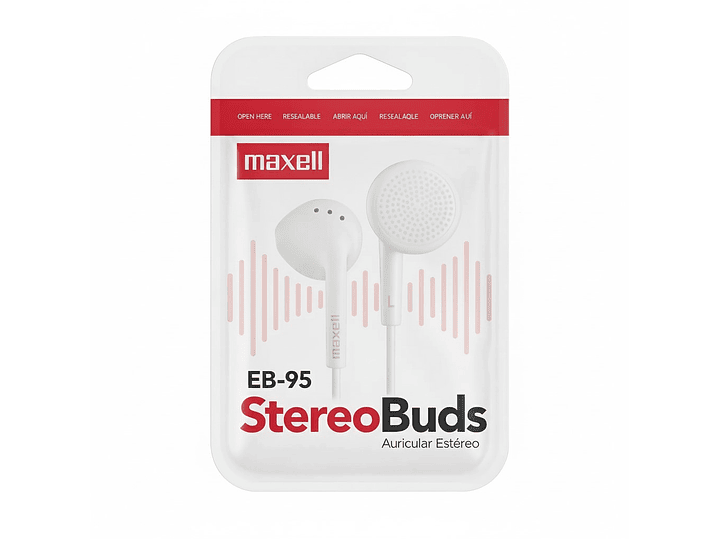 Audífono Stereo Buds Maxell EB-95 jack 3.5mm Blanco 3