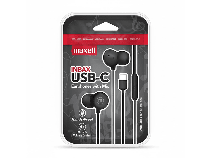Audífonos Maxell INBAX USB-C Con Mic In Ear Tipo C Negro 3