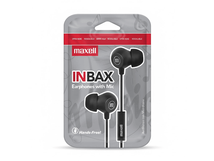 Audífonos Maxell INBAX Con Mic In Ear 3.5mm Negro 3