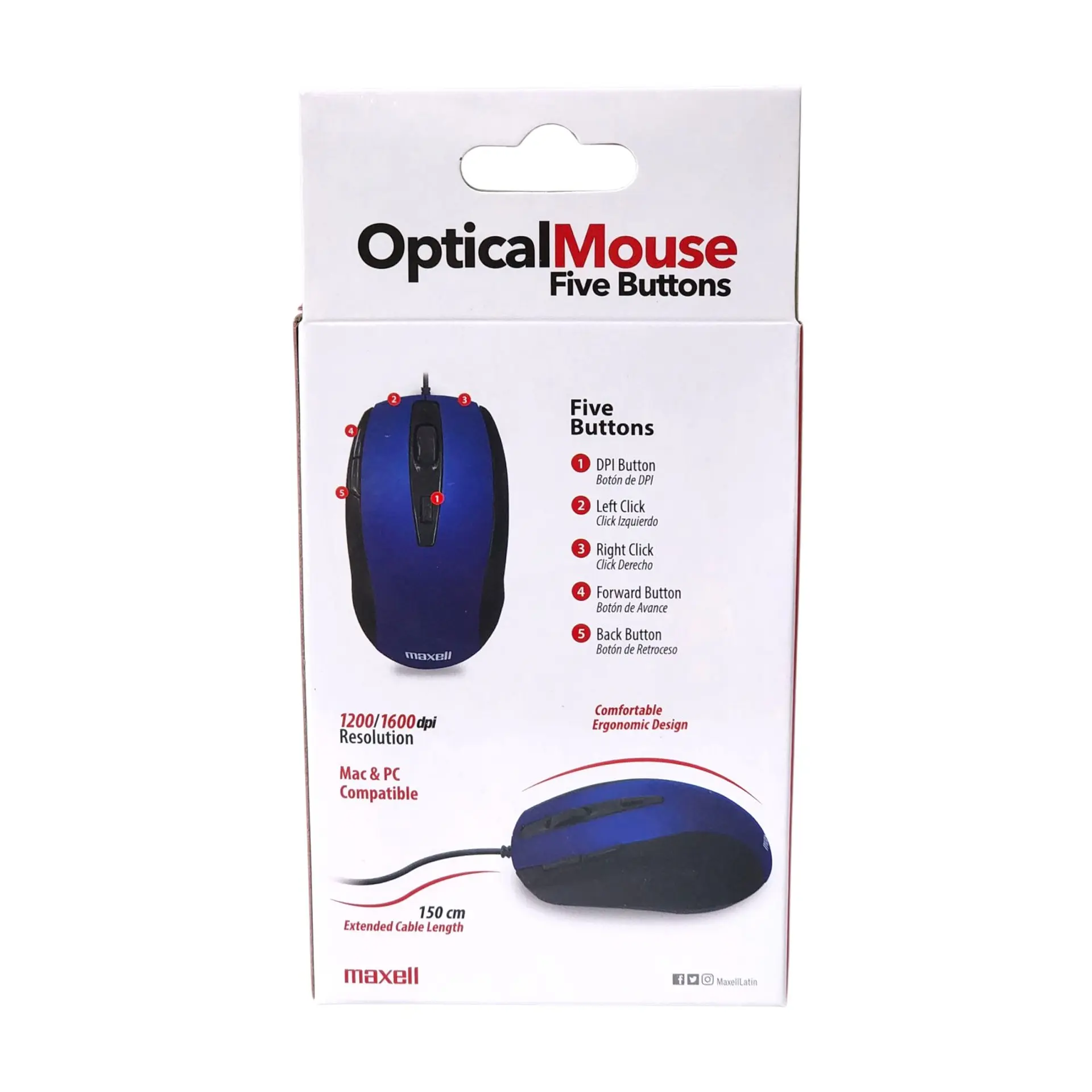 Mouse Óptico 5 Botones Con Cable USB MOWR-105 Maxell Azul 3