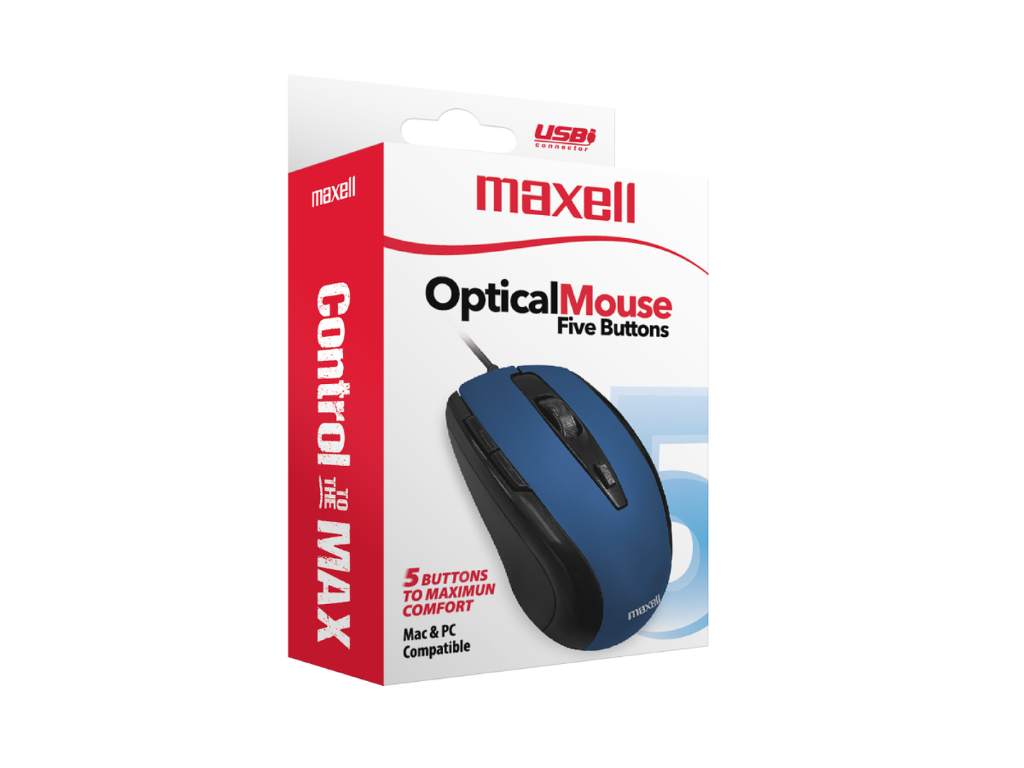 Mouse Óptico 5 Botones Con Cable USB MOWR-105 Maxell Azul 5