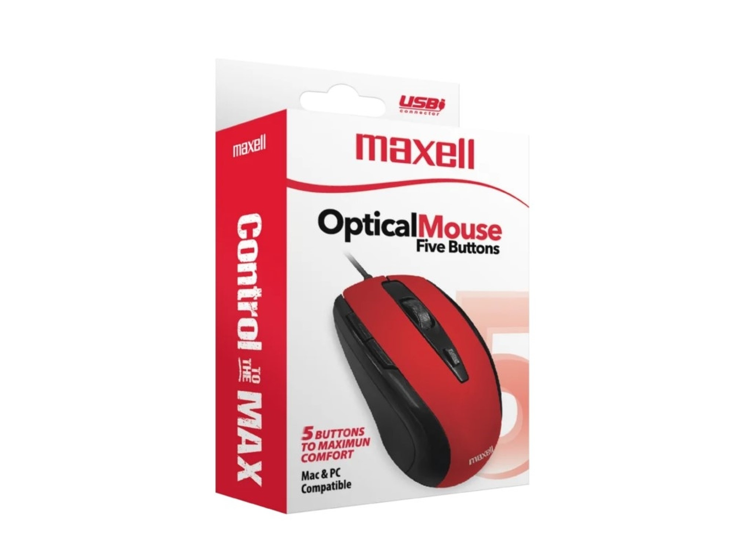 Mouse Óptico 5 Botones Con Cable USB MOWR-105 Maxell Rojo 4