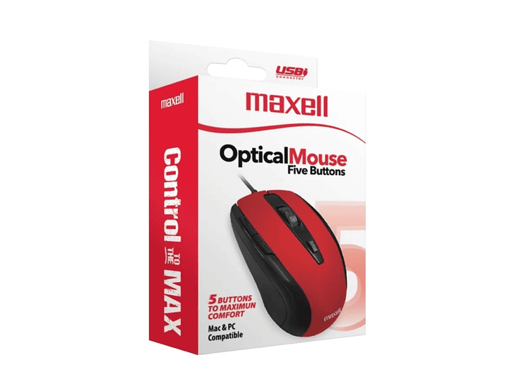 Mouse Óptico 5 Botones Con Cable USB MOWR-105 Maxell Rojo 4