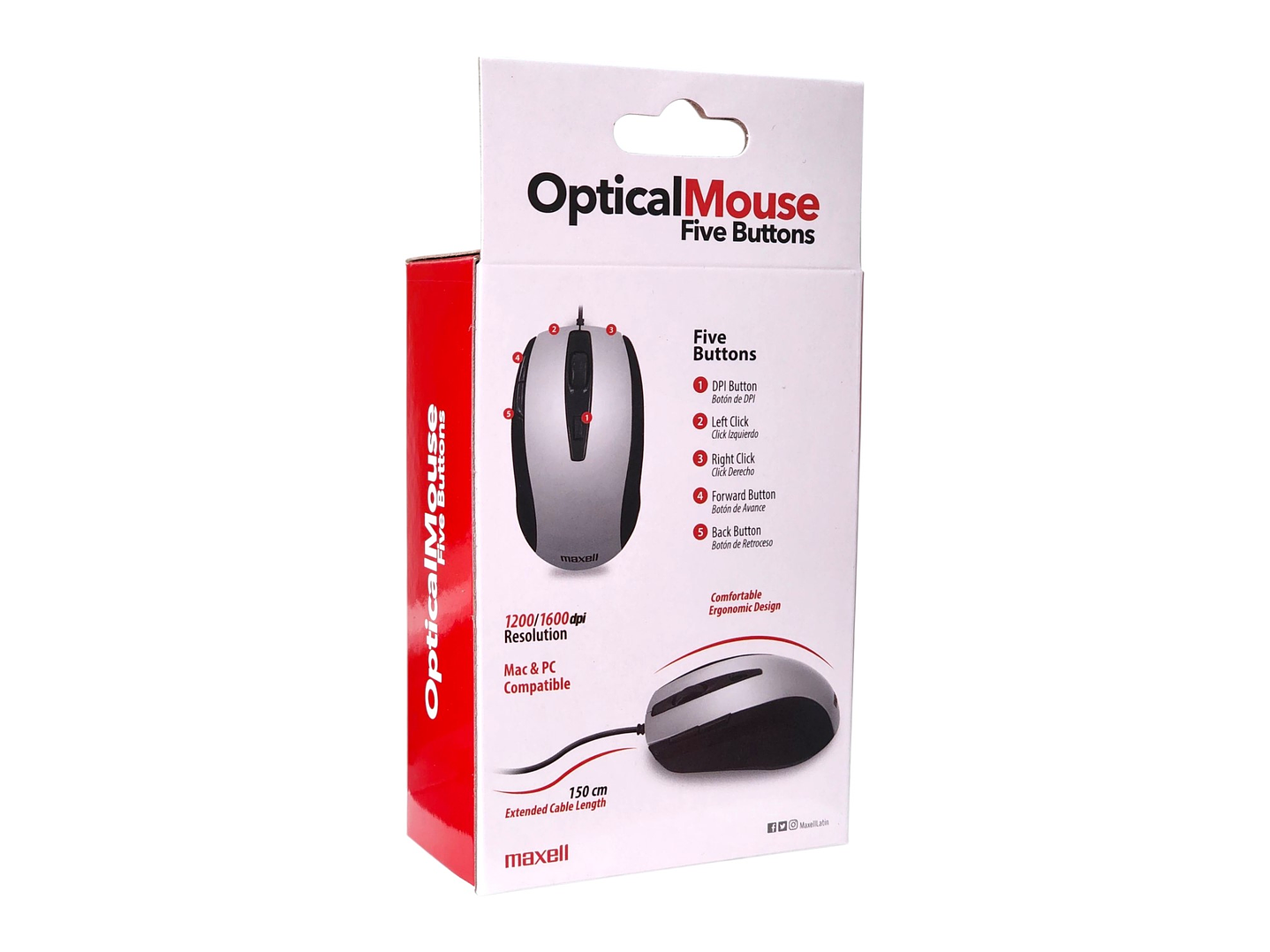 Mouse Óptico 5 Botones Con Cable USB MOWR-105 Maxell Silver 4