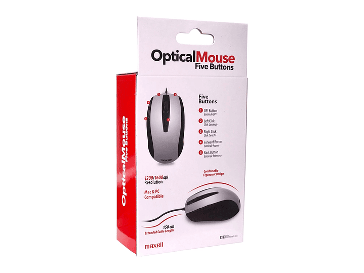 Mouse Óptico 5 Botones Con Cable USB MOWR-105 Maxell Silver 4