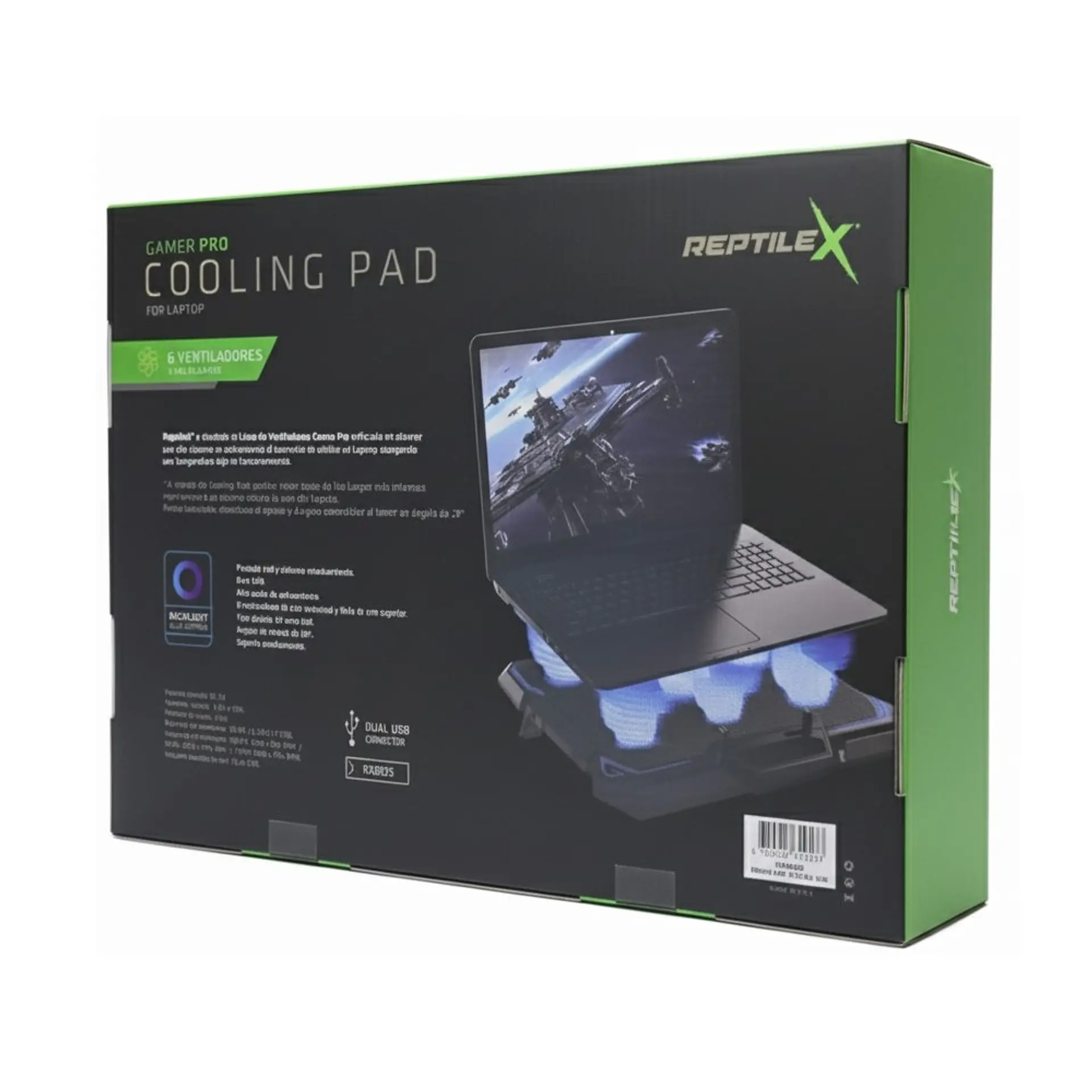 Ventilador Notebook Gamer Reptilex 6 Aspas Alto Flujo Rx0025 2