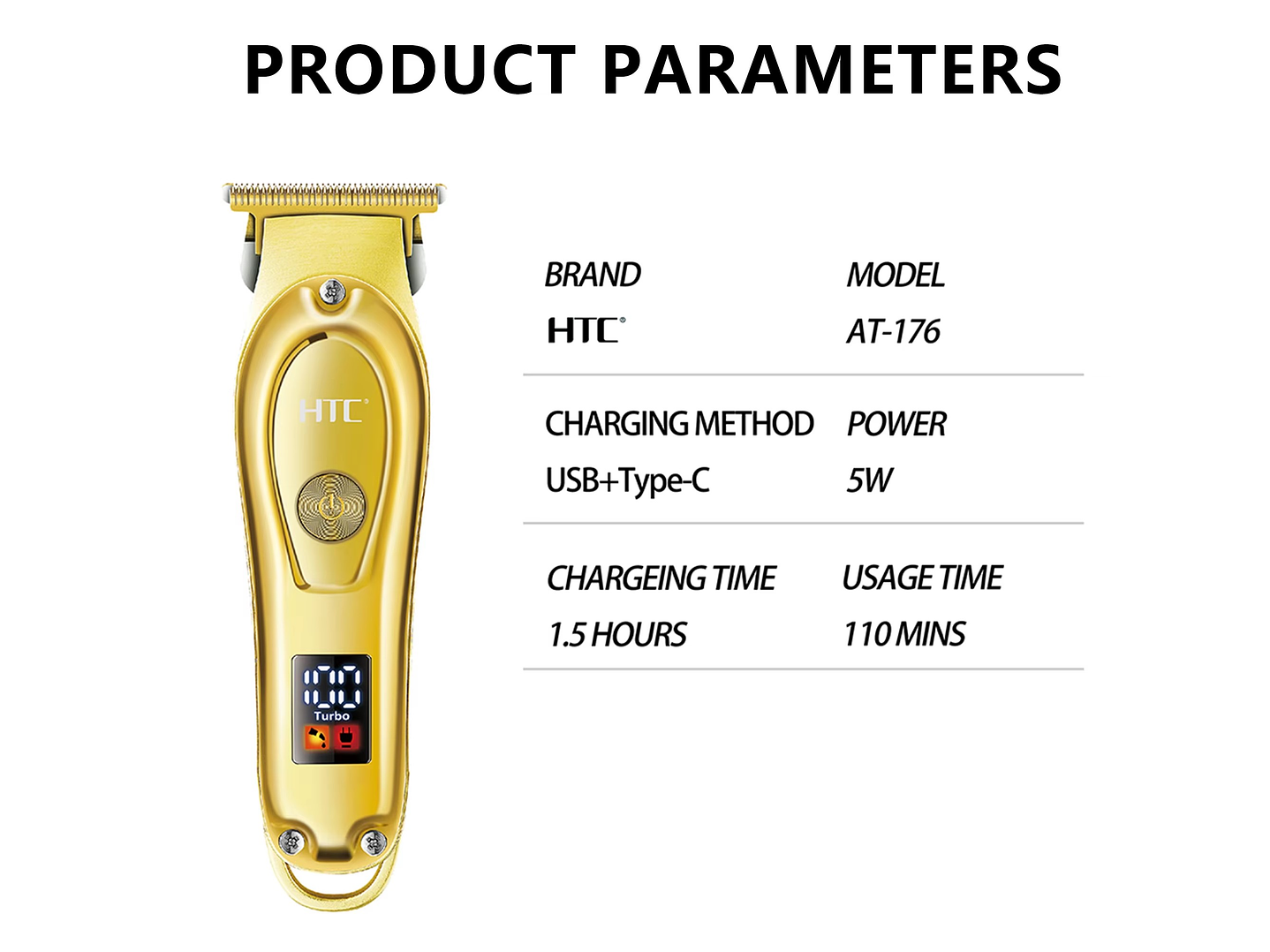 Cortadora De Pelo y Barba Inalámbrica HTC AT-176 Dorada 8