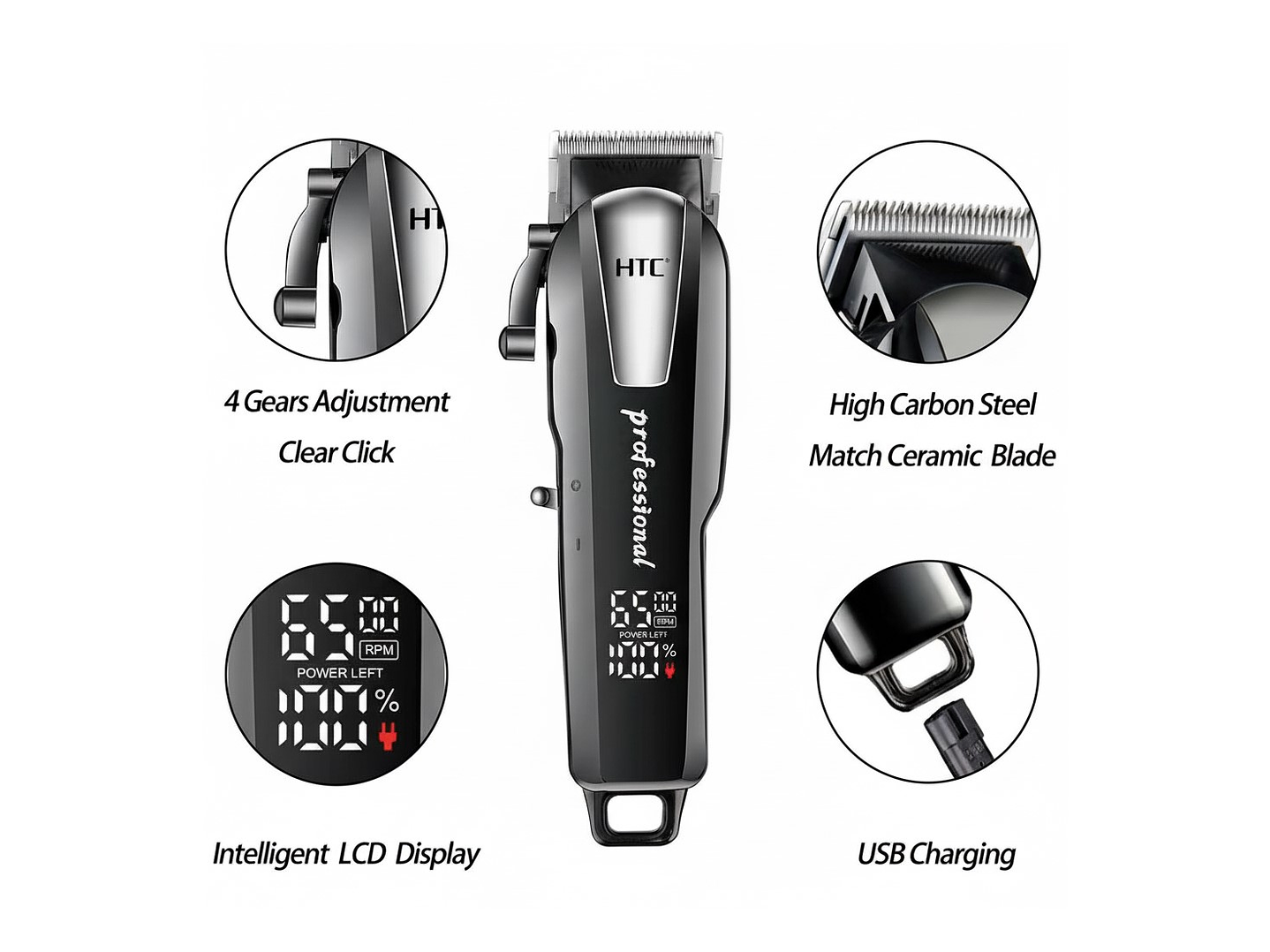 Cortadora De Pelo y Barba Inalámbrica HTC CT-8083 3