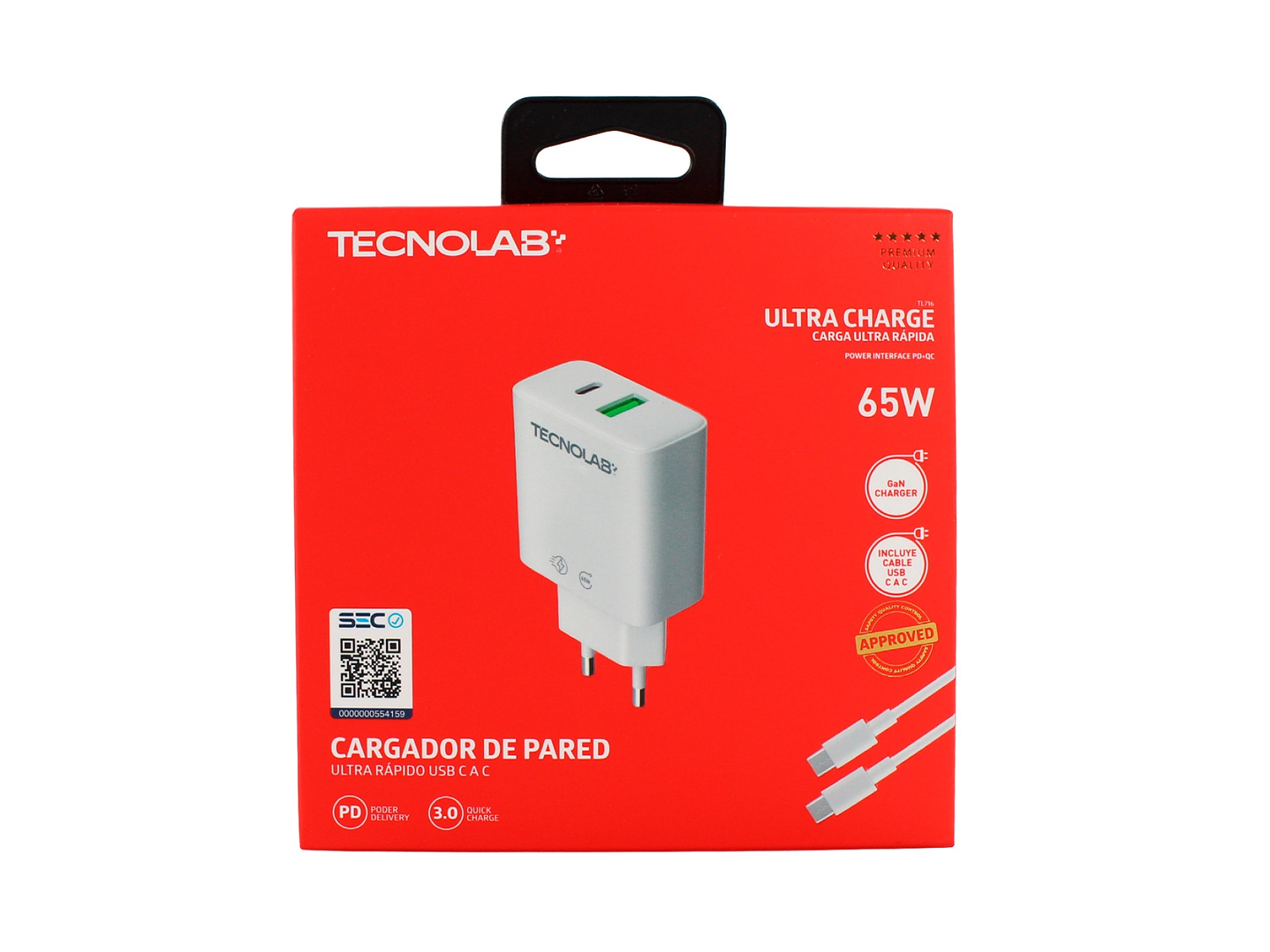 Cargador Ultra Rápido 65W QC 3.0 USB-C a C TL716 Tecnolab 4
