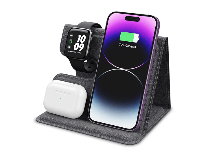 Cargador inalámbrico plegable 3 en 1 Qi 15W TL661 Tecnolab 1