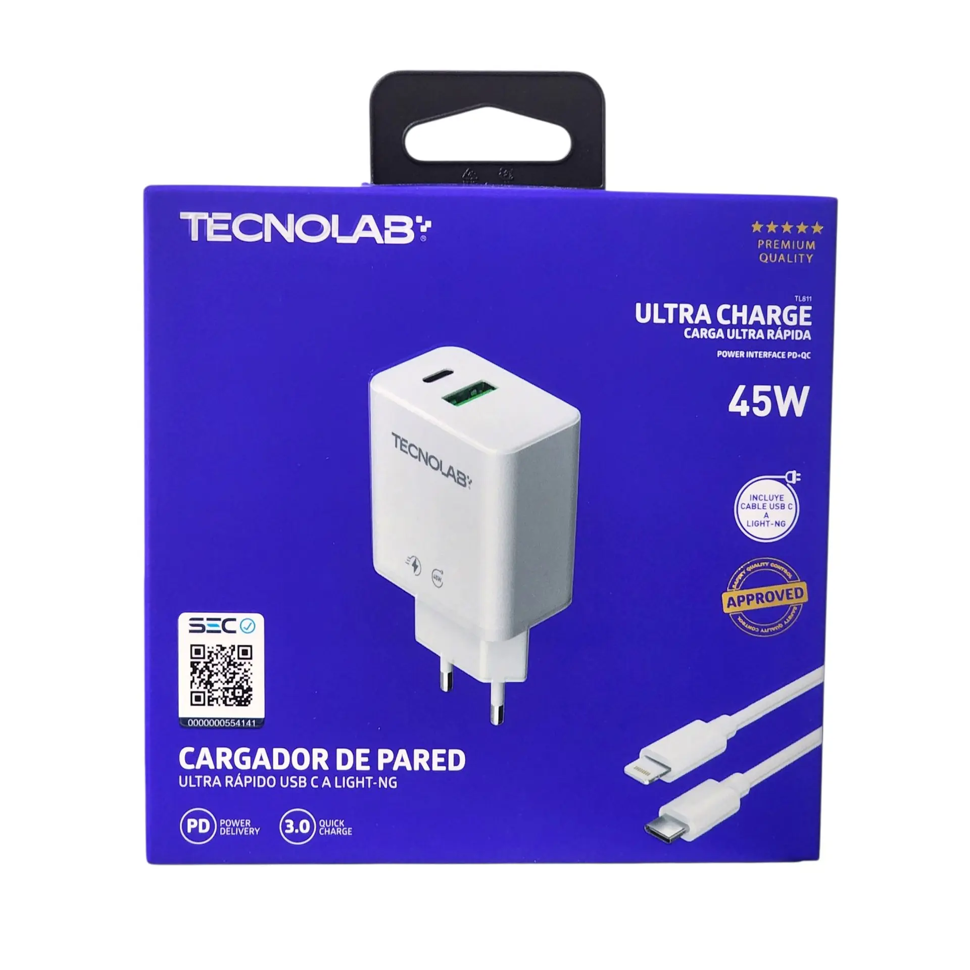 Cargador Ultra Rápido 45W USB-C a Ltng TL811 Tecnolab 5