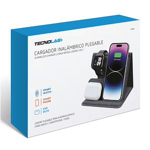 Cargador inalámbrico plegable 3 en 1 Qi 15W TL661 Tecnolab