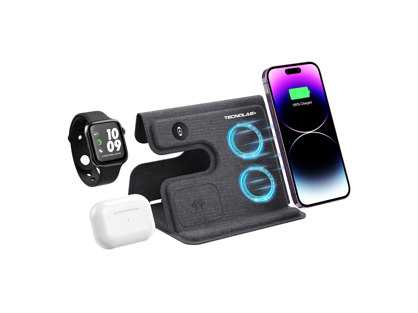 Cargador inalámbrico plegable 3 en 1 Qi 15W TL661 Tecnolab 4